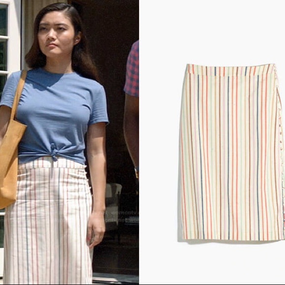 Madewell Dresses & Skirts - Madewell Button Slit Midi Skirt in Rainbow Stripe